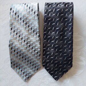 Piattelli Platinum Silver Black Men's Tie 100% Silk 4" Set of 2
